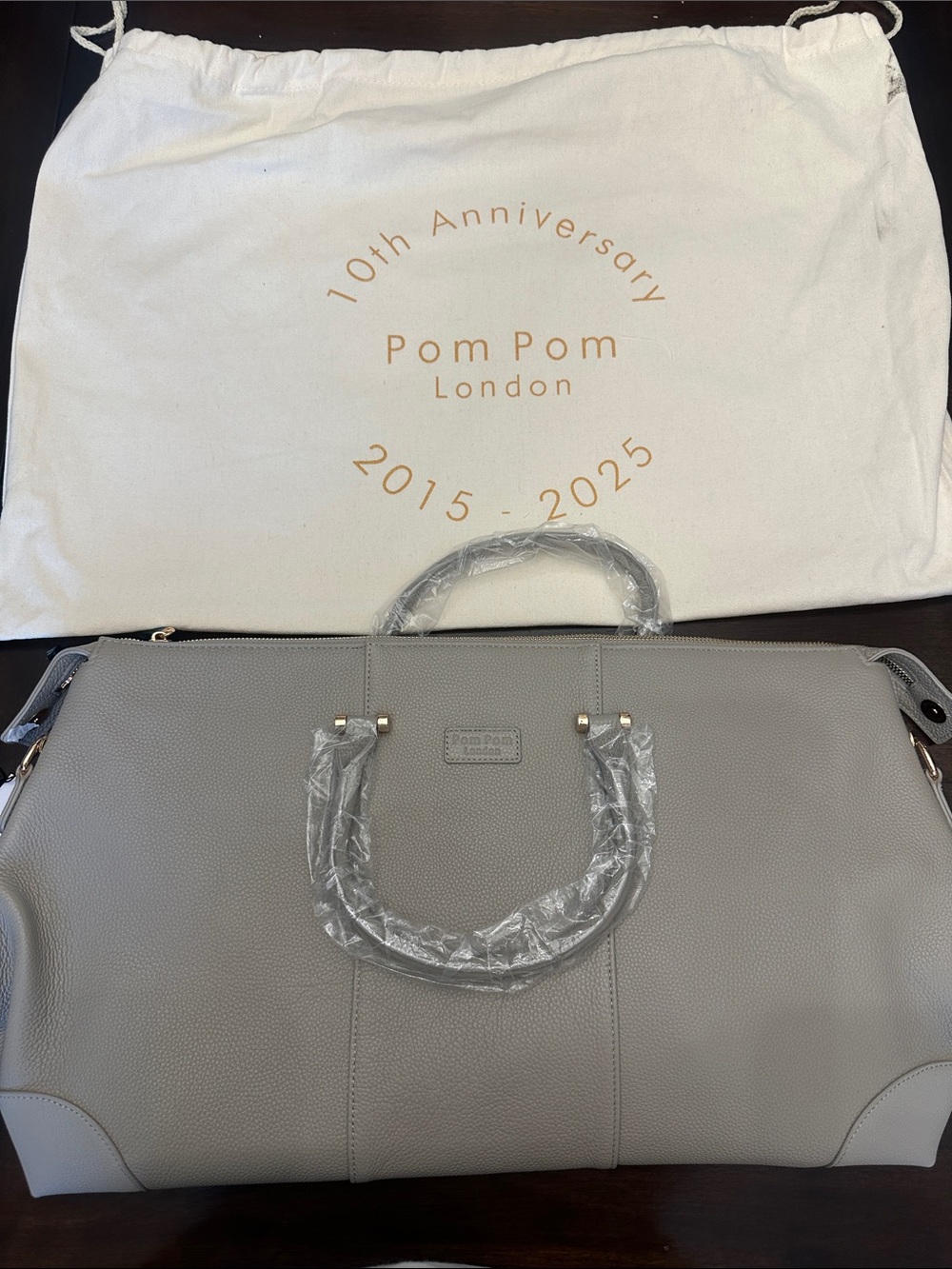 Pom Pom London Grey Pebbled Travel Tote Bag